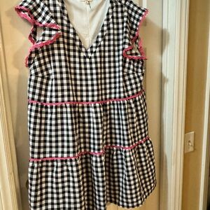 Andree by unit Black and White Gingham Dress with Pink Trim